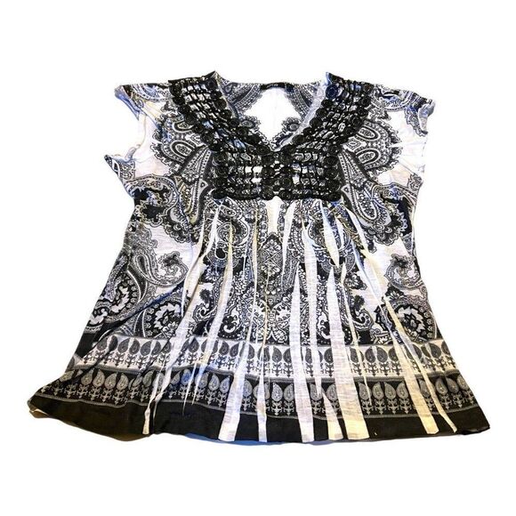 Apt. 9 Tops - Womens Apt. 9 M Black Gray Floral Sleeveless Paisley Tank Top Draped Front Shirt